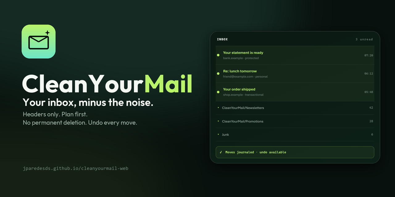 CleanYourMail website and inbox demo